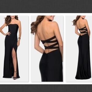 NEW La Femme Double Criss Cross Open Back Strapless Gown Size 4